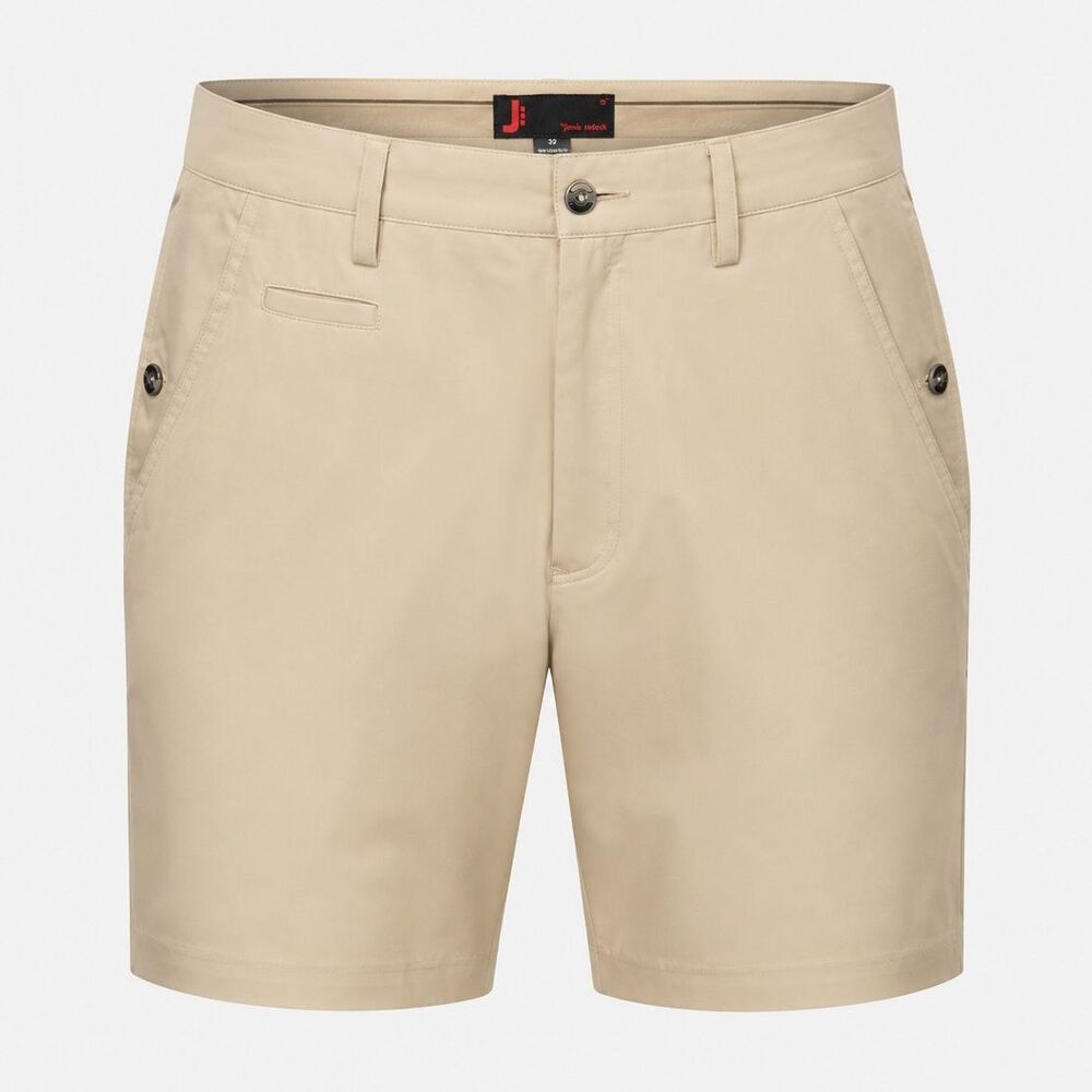 Jamie Sadock Men's Beige Chino Shorts Polyester Flat Front Button Solid Size 32